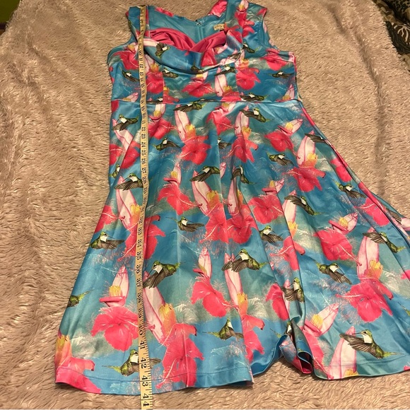Lindy Bop hummingbird hibiscus floral print pin-up style dress 2X - Picture 8 of 11